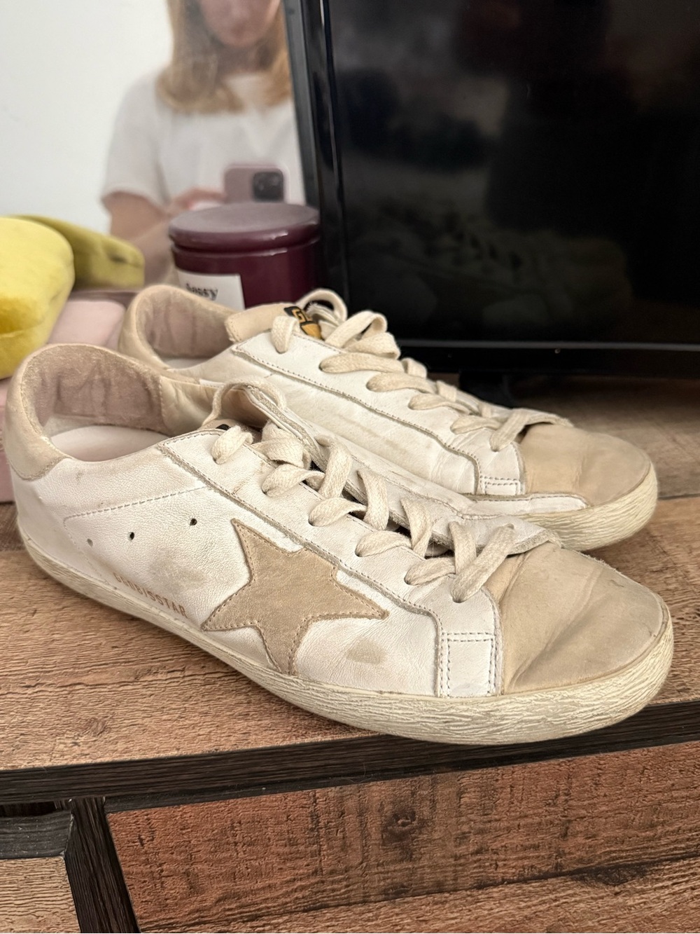 Golden Goose Low-Top Sneakers in Cream with Tan Star